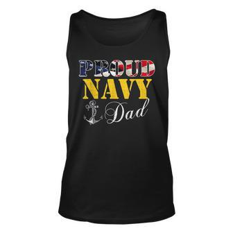 Vintage Proud Navy With American Flag For Dad Gift Unisex Tank Top - Seseable
