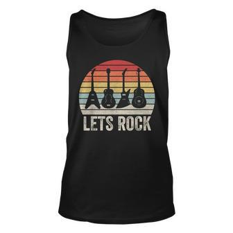 Vintage Retro Lets Rock Rock And Roll Guitar Music Unisex Tank Top | Mazezy