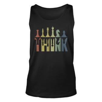 Vintage Retro Think Chess Pieces Chess Coach Players Unisex Tank Top - Seseable