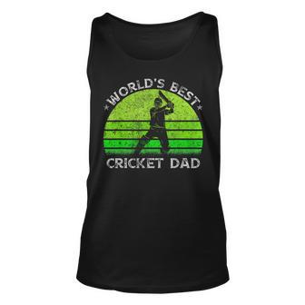 Vintage Retro Worlds Best Cricket Dad Silhouette Sunset Unisex Tank Top | Mazezy