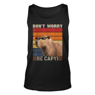 Vintage Sunset Dont Worry Be Capy Funny Capybara Unisex Tank Top | Mazezy