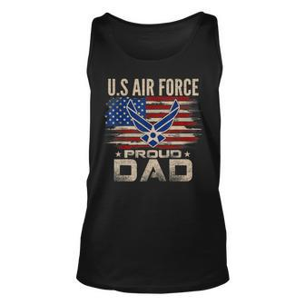 Vintage US Air Force Proud Dad With American Flag Unisex Tank Top - Seseable
