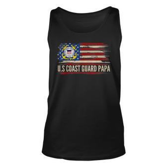 Vintage US Coast Guard Papa American Flag Veteran Gift Unisex Tank Top - Seseable