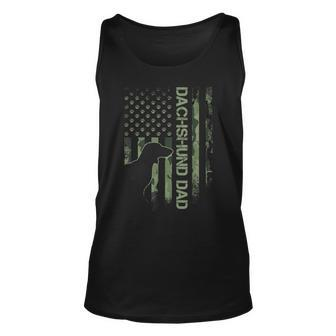 Vintage Usa Camo Flag Proud Dachshund Dad Wiener Silhouette Unisex Tank Top - Seseable