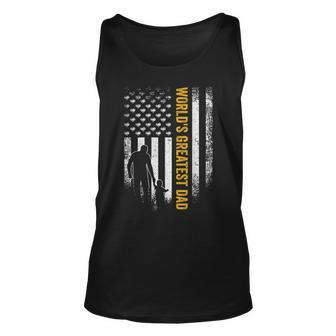 Vintage Usa Flag Worlds Greatest Dad Funny Fathers Day Unisex Tank Top - Seseable