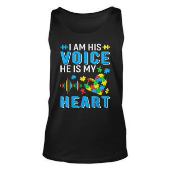 Mens I Am His Voice He Is My Heart Autism Awareness Autism Dad Tank Top | Mazezy