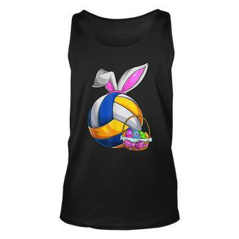 Volleyball Easter Bunny Ears Easter Eggs Hunting Basket Unisex Tank Top | Mazezy