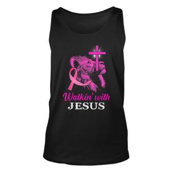 Walking With Jesus Lion Christian Cross Breast Cancer Women Unisex Tank Top - Seseable
