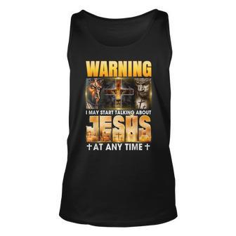 Warning I May Talk About Jesus At Any Time Christian Lion Unisex Tank Top - Seseable