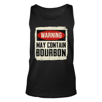 Warning May Contain Bourbon Funny Drinking Wine Unisex Tank Top - Thegiftio UK