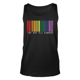 We Are All Human Ally Lgbt Bar Code Flag Gay Pride Month Unisex Tank Top - Thegiftio UK