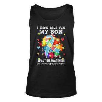 I Wear Blue For My Son Accept Understand Love Autism Mom Dad Tank Top | Mazezy DE