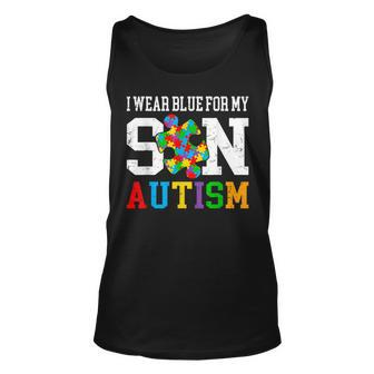 I Wear Blue For My Son Autism Awareness Day Mom Dad Parents Tank Top | Mazezy