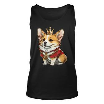 Welsh Corgi Pembroke King With Imperial Crown In Red Robe Unisex Tank Top - Thegiftio UK