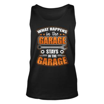 What Happens In The Garage Stays In The Garage V2 Unisex Tank Top - Seseable