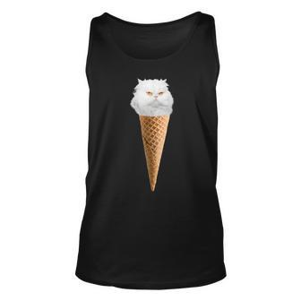White Fluffy Cat Sitting In The Ice Cream Cone Unisex Tank Top | Mazezy