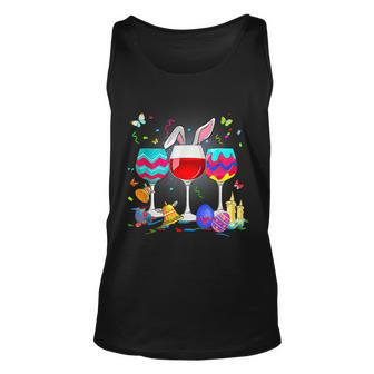 Wine Glasses Bunny Eggs Easter Day Drink Team Funny Easter Unisex Tank Top - Thegiftio UK