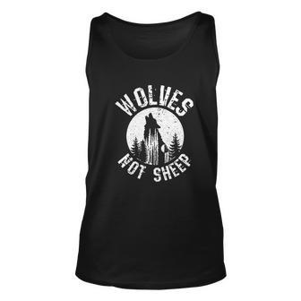 Wolves Not Sheep Wolf Howling At The Moon Patriotic American Flag Men Women Tank Top Graphic Print Unisex - Thegiftio UK