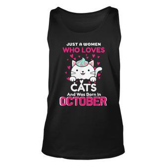 Womans Who Loves Cats And Was Born In October Birthday Tank Top | Mazezy