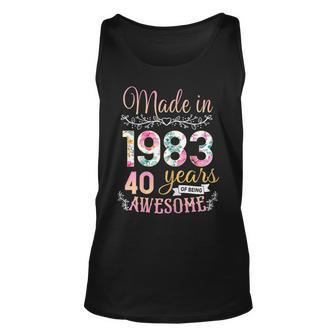 Womens 40 Year Old Gifts Made In 1983 Floral 40Th Birthday Unisex Tank Top | Mazezy