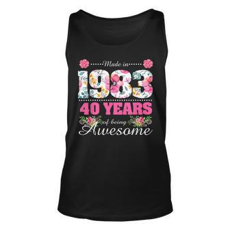 Womens Made In 1983 Floral 40Th Birthday Gifts 40 Year Old Unisex Tank Top | Mazezy