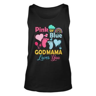 Womens Pink Or Blue God Mama Loves You Gender Reveal Baby Unisex Tank Top | Mazezy