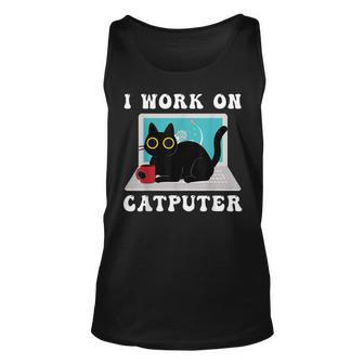 I Work On Computer Cat Lover Quotes Black Cats Lovers Tank Top | Mazezy