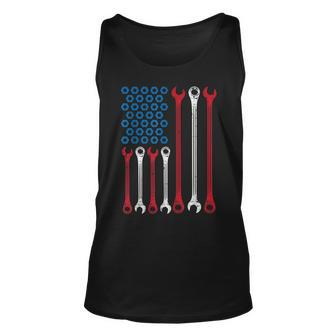 Wrench Flag Vintage Fathers Day Patriotic Mechanic Dad Men Unisex Tank Top | Mazezy