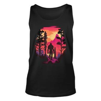 Yeti Silhouette Mountains Moon And Trees Cryptid Bigfoot Unisex Tank Top | Mazezy