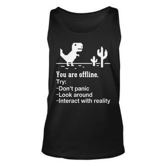 You Are Offline Funny Low Resolution Pixel Dinosaur Screen Unisex Tank Top - Seseable