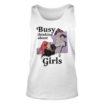 Busy Thinking About Girls Retro Vinatge Lesbian Pride Femme Tank Top | Mazezy