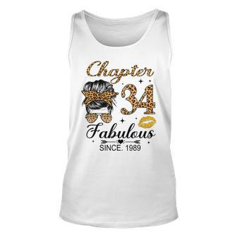 Chapter 34 Fabulous Since 1989 34Th Birthday Messy Bun Unisex Tank Top - Seseable