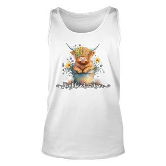 Cute Baby Highland Cow Calf Highland Love Spring Pastel Unisex Tank Top | Mazezy