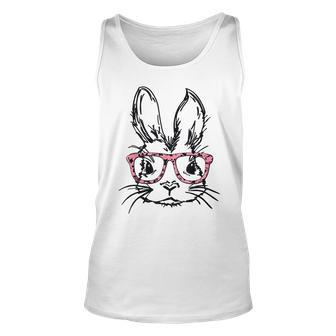 Cute Bunny With Glasses Leopard Print Easter Bunny Face Unisex Tank Top | Mazezy