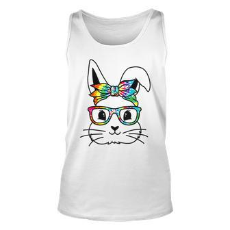 Easter Day Cute Bunny Rabbit Face Tie Dye Glasses Girl Unisex Tank Top | Mazezy