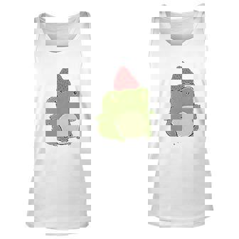 Frog With Strawberry Hat Kawaii Cottagecore Aesthetic Men Women Tank Top Graphic Print Unisex - Thegiftio