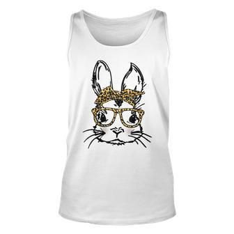 Funny Cute Bunny Wearing Glasses Leopard Easter Day Unisex Tank Top - Seseable