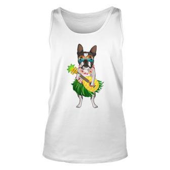 Funny Hawaiian Boston Terrier Dog Pineapple Ukulele Summer Unisex Tank Top | Mazezy