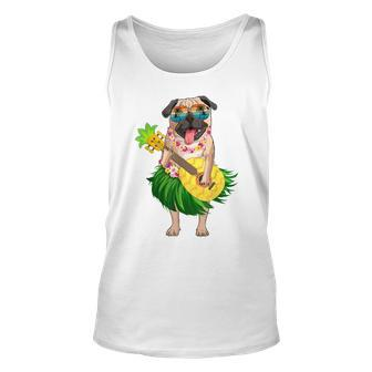 Funny Hawaiian Pug Dog & Pineapple Ukulele Summer Vacation Unisex Tank Top | Mazezy UK
