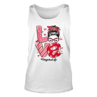 Funny Love Messy Bun Daycare Teacher Valentines Day Matching Unisex Tank Top - Seseable