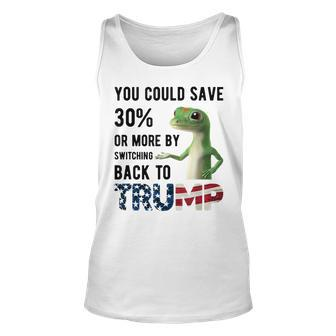 Gecko Trump You Could Save More By Switching Back To Trump Unisex Tank Top | Mazezy