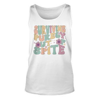 Groovy Surviving Purely Out Of Spite Funny On Back Unisex Tank Top | Mazezy