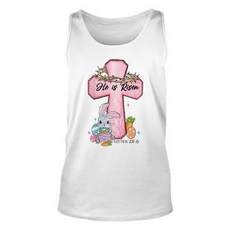 He Is Risen Bunny Cross Vintage Happy Easter Day 2023 Unisex Tank Top | Mazezy