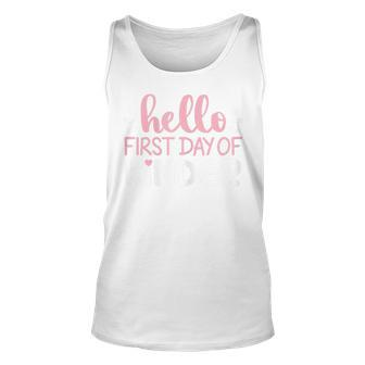 Hello First Day Of Kinder T Team Squad Crew Tribe Gift Unisex Tank Top | Mazezy