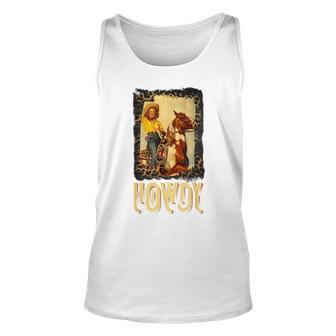 Howdy Vintage Rustic Rodeo Western Southern Cowgirl Portrait Unisex Tank Top - Seseable