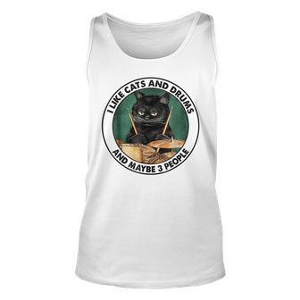 I Like Cats And Drums And Maybe 3 People Black Cats Lovers Unisex Tank Top - Seseable