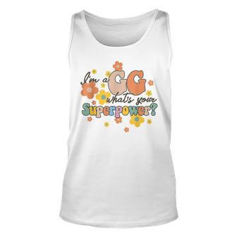Im A Gg Whats Yours Superpower Funny Great Grandma Groovy Unisex Tank Top | Mazezy
