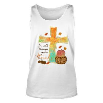 In All Things Give Thank The Cross Pumpkin Leopard Unisex Tank Top - Seseable