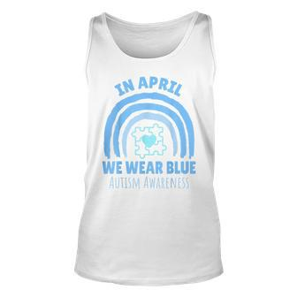 In April We Wear Blue Autism Awareness Month Puzzle Unisex Tank Top | Mazezy