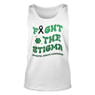 In May We Wear The Green Fight Stigma Mental Health Groovy Unisex Tank Top | Mazezy
